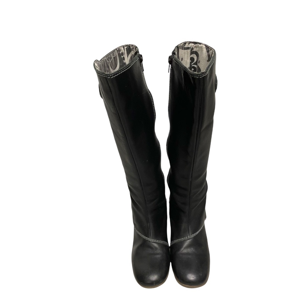 (SOLD) FLY LONDON Tall Knee High Leather Wedge Boot Black 37 - Picture 7 of 10